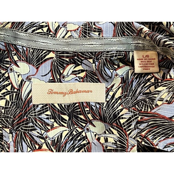 Tommy Bahama Mens L Toucan Palm Tree All Over Print Silk Hawaiian Button Shirt - Picture 5 of 6